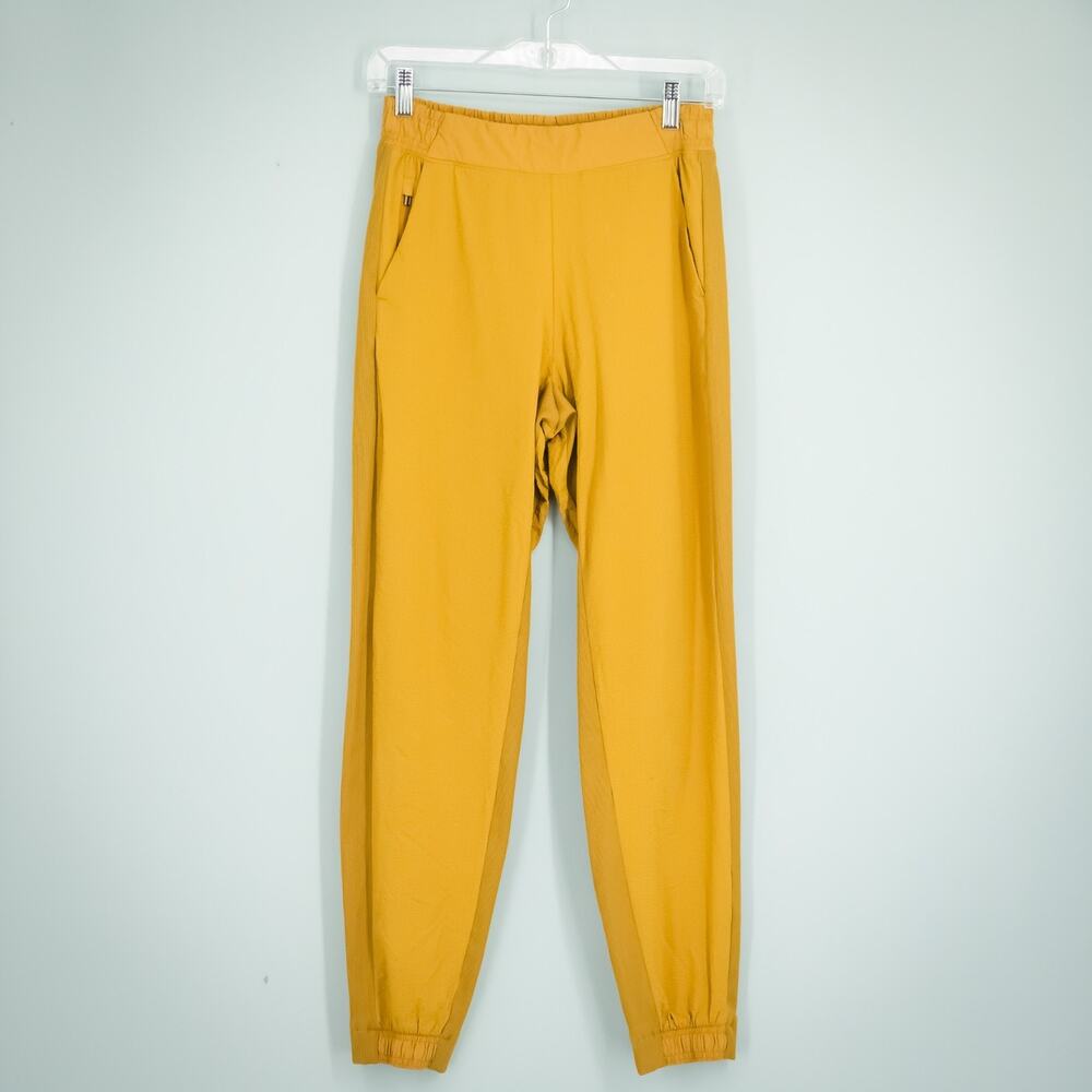 Athleta Size 0 Textured Brooklyn Jogger Mustard Yellow Solid Nylon Active Pants - Picture 2 of 7